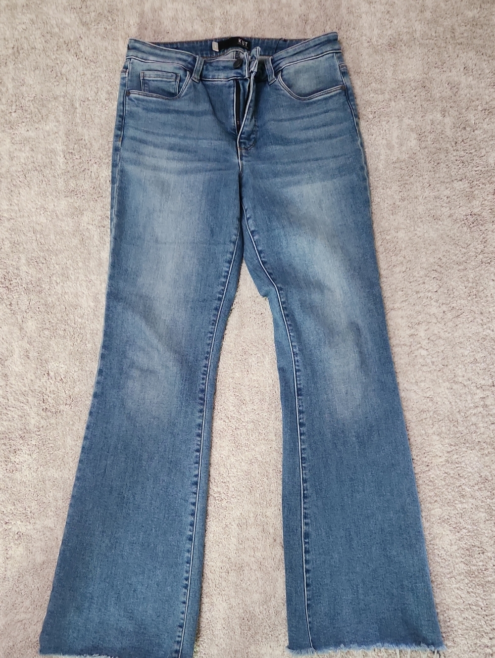 Kut from the Kloth Medium Blue Flare Jeans with Raw Hem